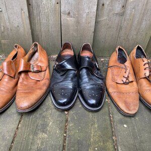 Lot of 3 Mens Dress Shoes Size 9.5 Johnston & Murphy & Calderone & other brown